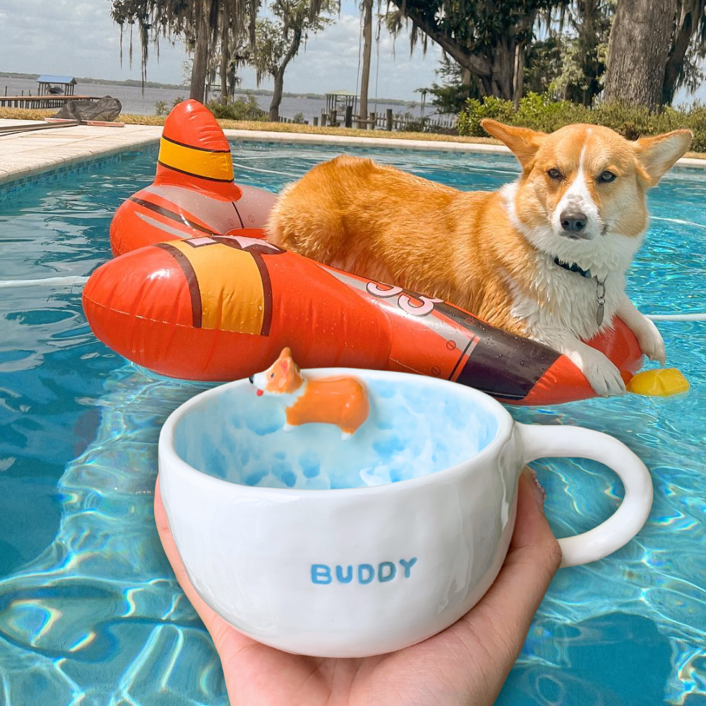 Swimming With Buddy - Handmade Pet Custom Mug