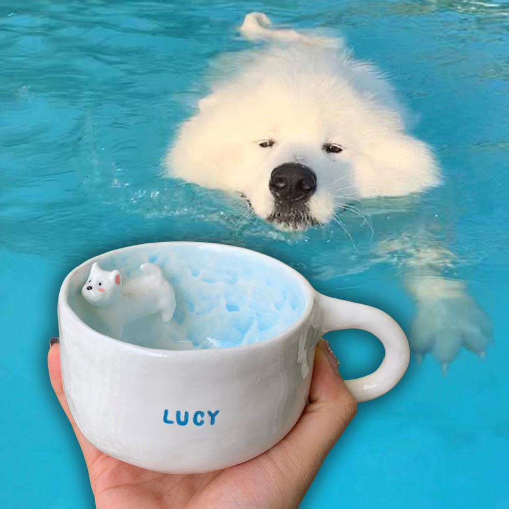 Swimming With Buddy - Handmade Pet Custom Mug