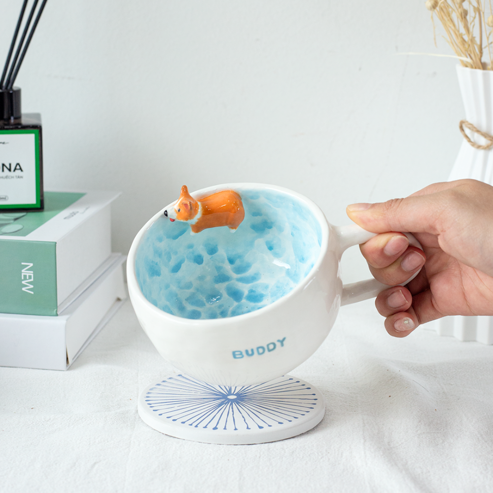 Swimming With Buddy - Handmade Pet Custom Mug