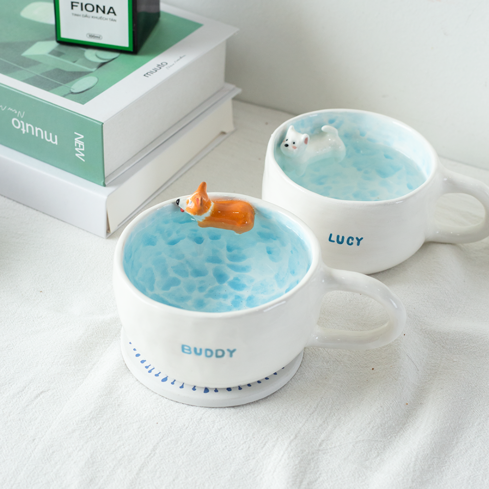 Swimming With Buddy - Handmade Pet Custom Mug