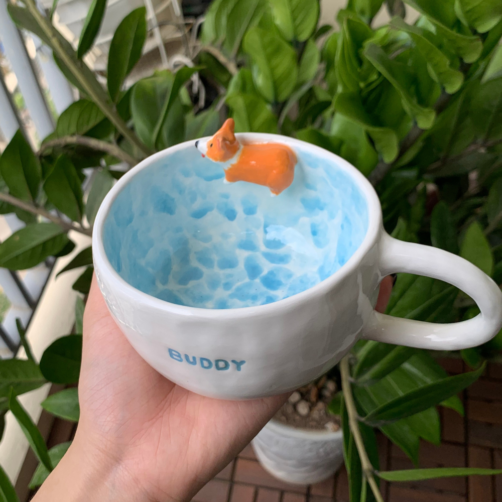 Swimming With Buddy - Handmade Pet Custom Mug