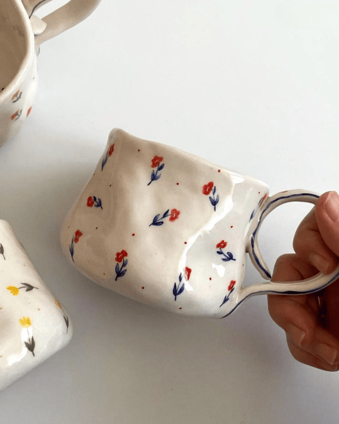 Handwritten Floral Handpainted Pottery Mug [Customizable Order]