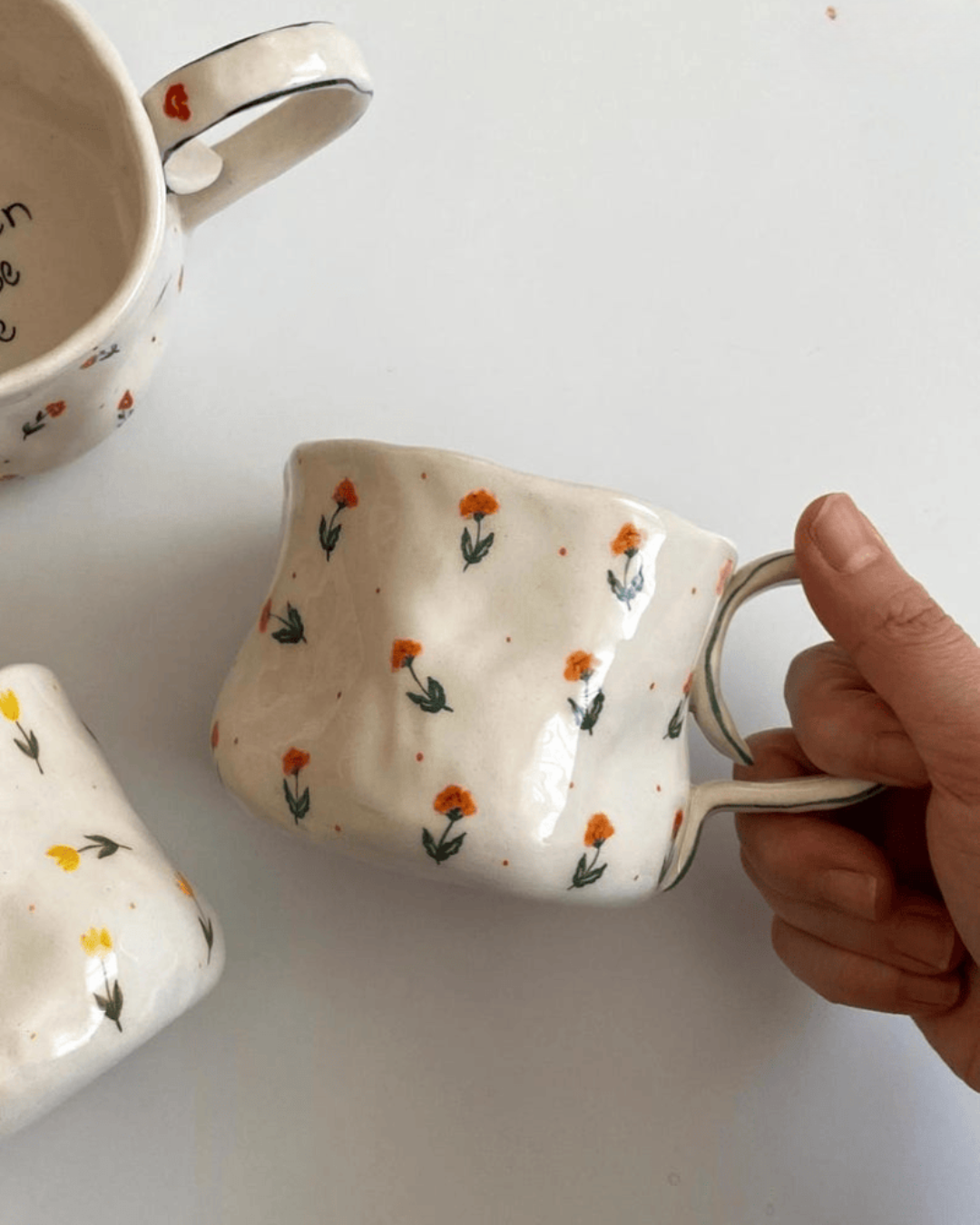 Handwritten Floral Handpainted Pottery Mug [Customizable Order]