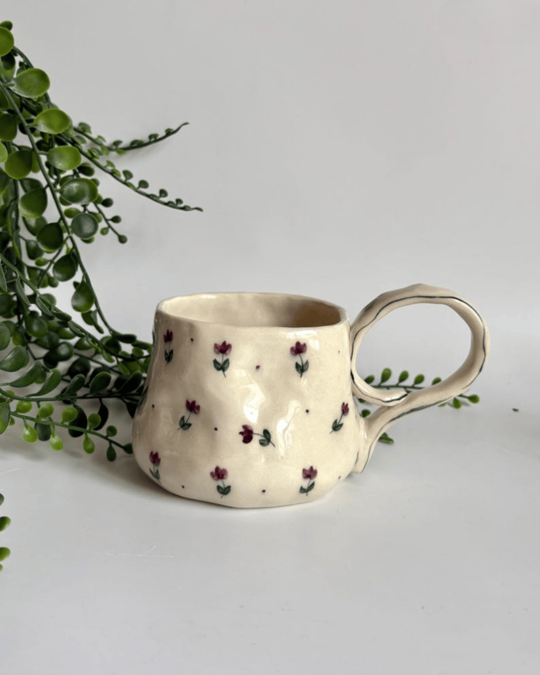 Handwritten Floral Handpainted Pottery Mug [Customizable Order]