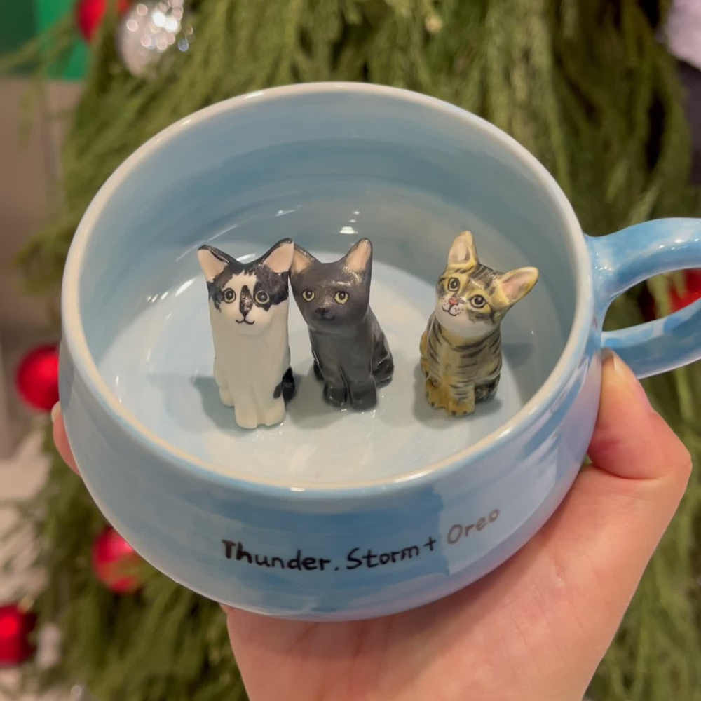 Handmade Custom Cat's Figure Ceramic Mug