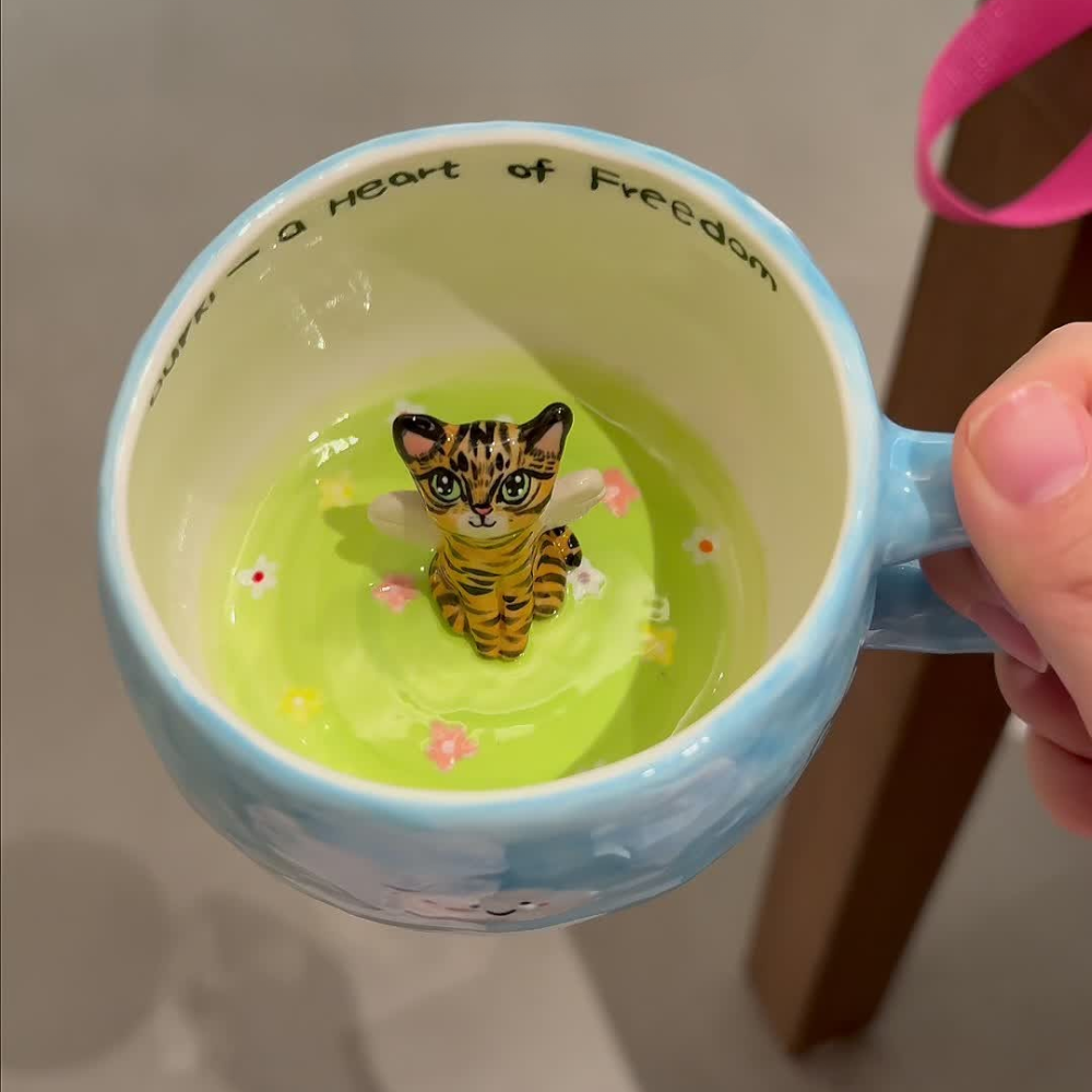 Handmade Custom Cat's Figure Ceramic Mug
